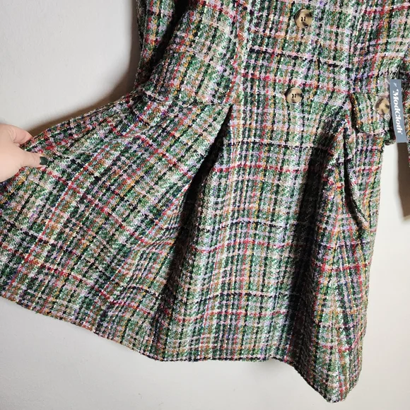 NWT Modcloth Multi Colored Tweed Flare Coat Removable Faux Fur Collar Small - Picture 12 of 16